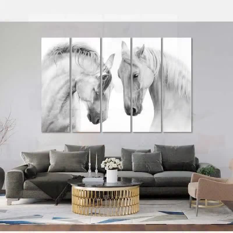 Stampe Poster da parete immagine modulare quadri moderni 5 pannelli animali  cavalli tela arte decorazione della casa soggiorno opere d'arte - AliExpress