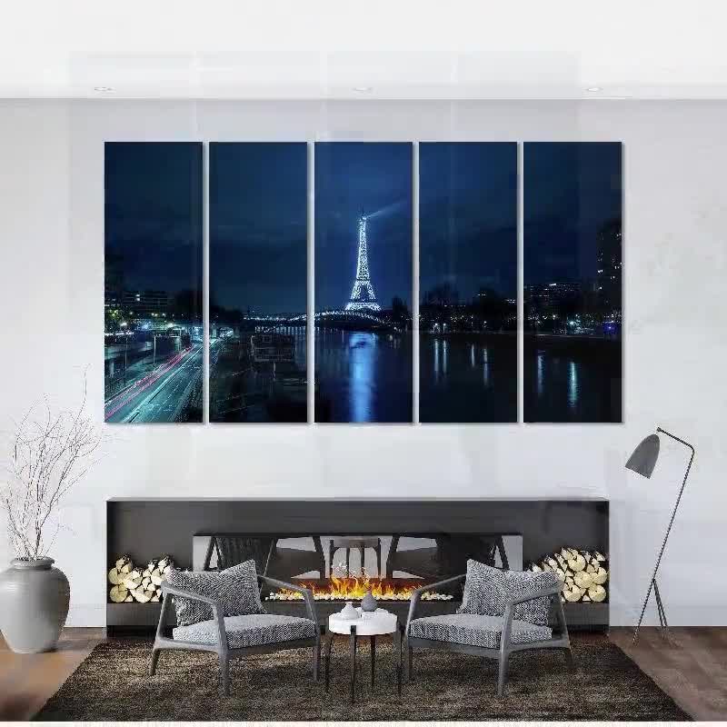 Paris Night City Printing Canvas Sets, Eiffel Tower Large Wall Decor,  France Travel Original Art, Paris Popular City Painting Deco