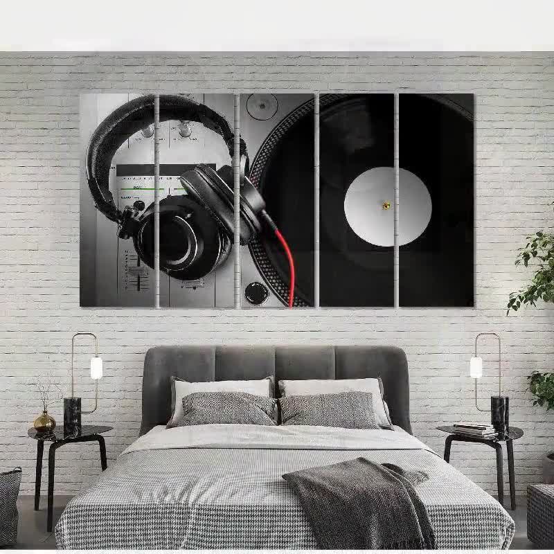 DJ Console Canvas Art, Vinyl Record and Headphones, Modern Music