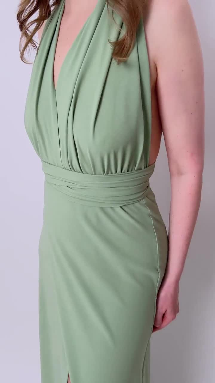 Sage green chiffon slit infinity bridesmaid dress, wedding guest dress, bridesmaids dress, chiffon dress, convertible dress, evening dress Sage green chiffon slit infinity bridesmaid dress, wedding guest dress, bridesmaids dress, chiffon dress, convertible dress, evening dress