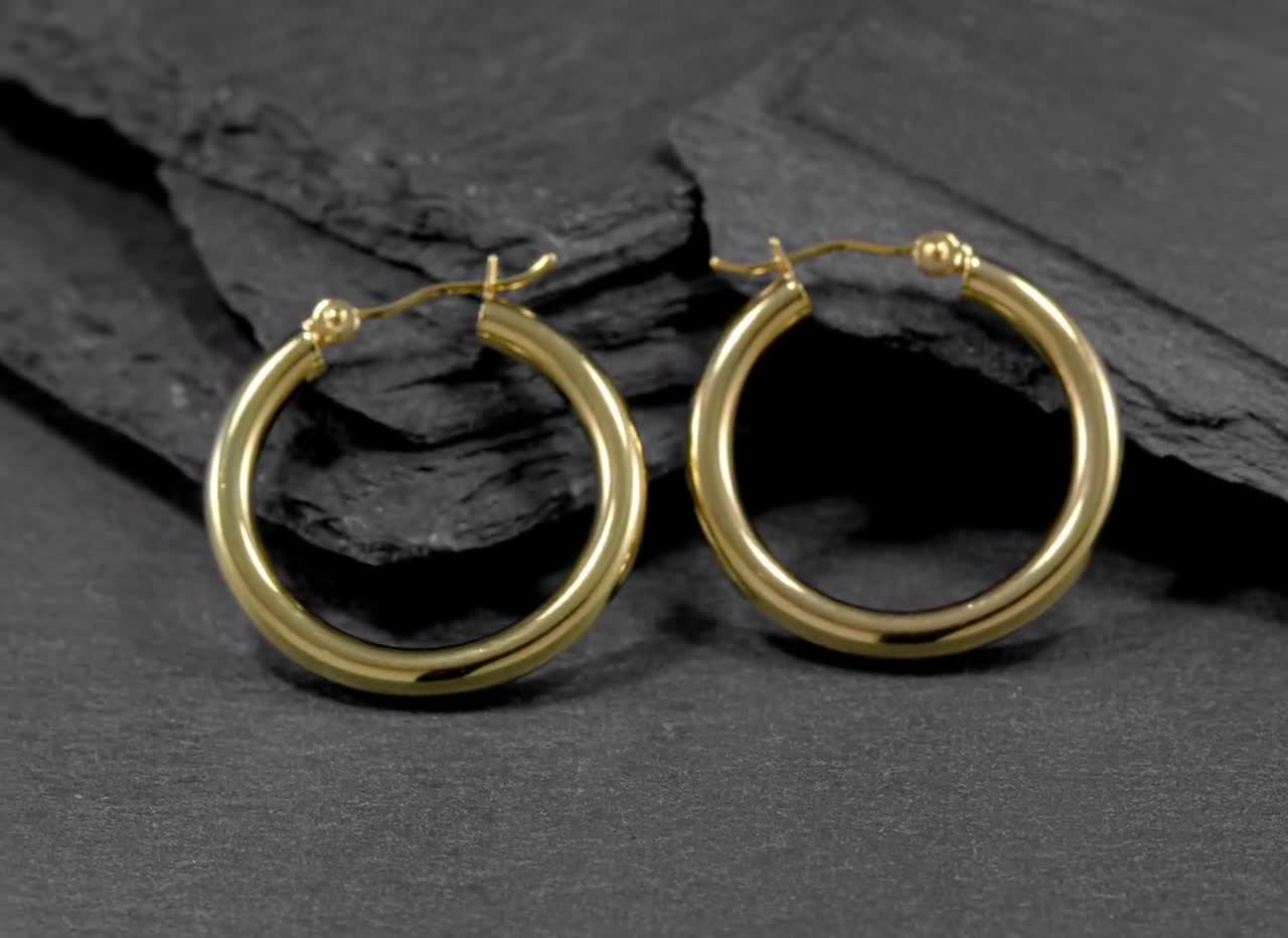 14K Yellow Gold Shiny Tube Hoop Earrings, Tube Hoop Earrings, Thick Hoop  Earrings, Gold Hoop Earrings, Hinged Clasp Hoop Earrings