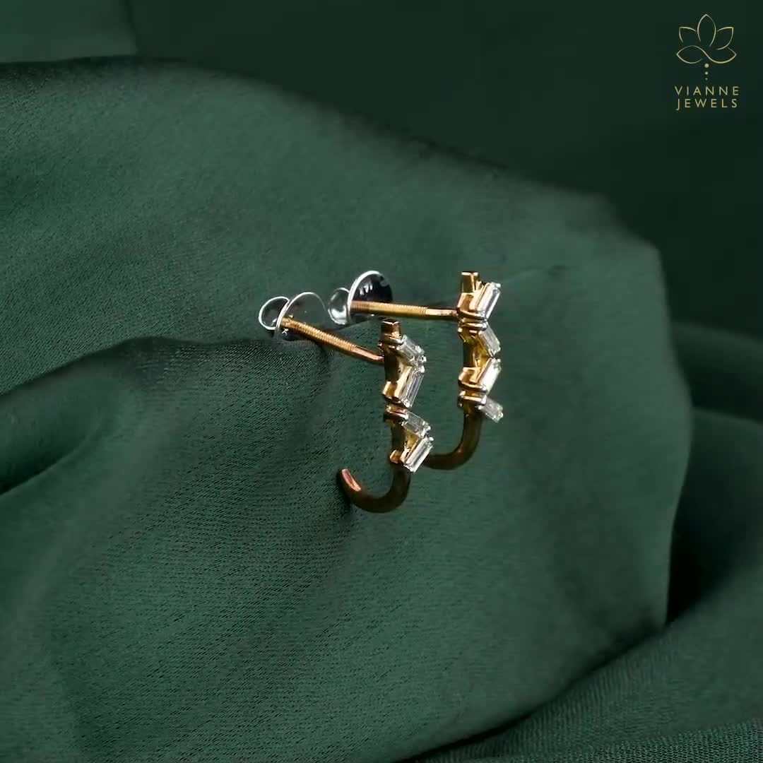 Baguette Lab-Grown Diamond Gold Earrings in 14K Yellow Gold | Sustainable Fine Jewelry video poster