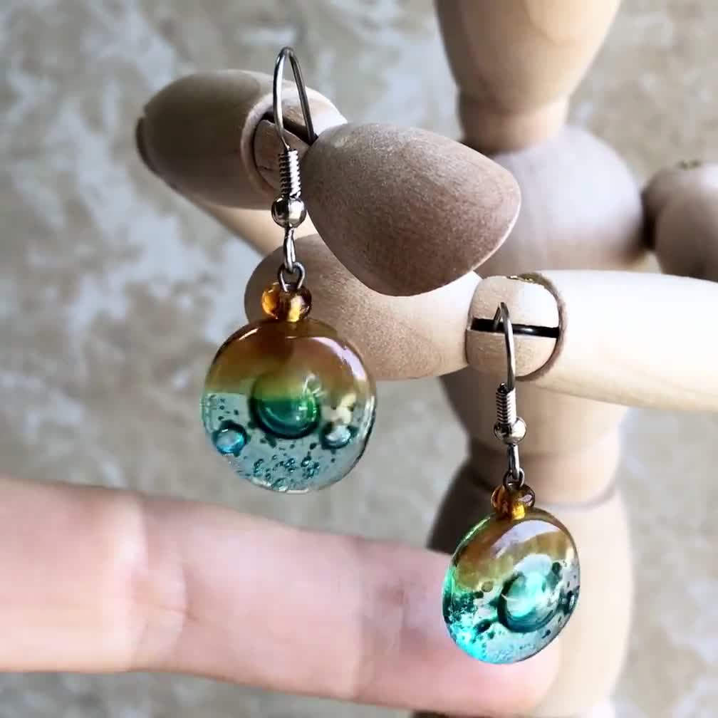 Small Round Glass Earrings Tiny Turquoise Glass Earrings 