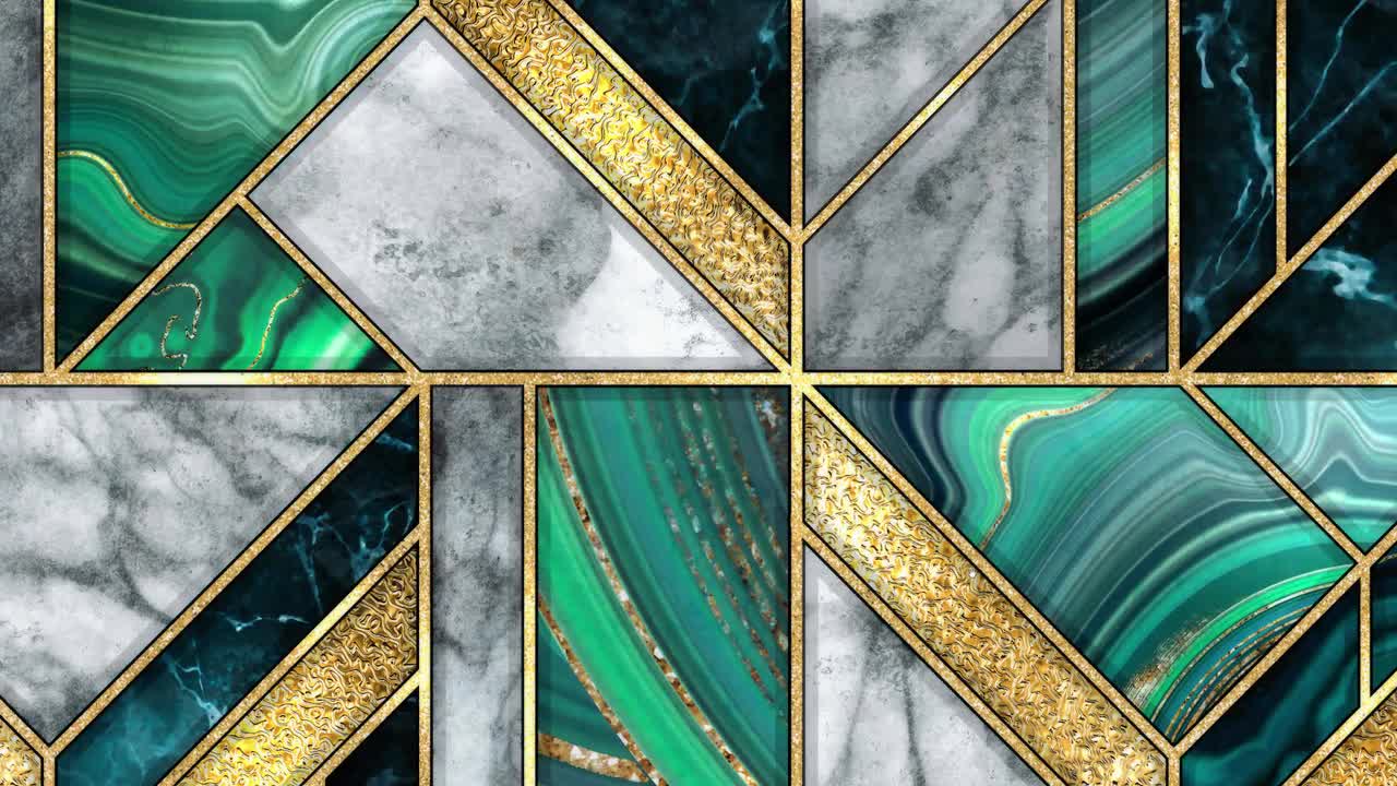 Geometric Emerald Green + Gold Canvas, Fancy Modern Painting