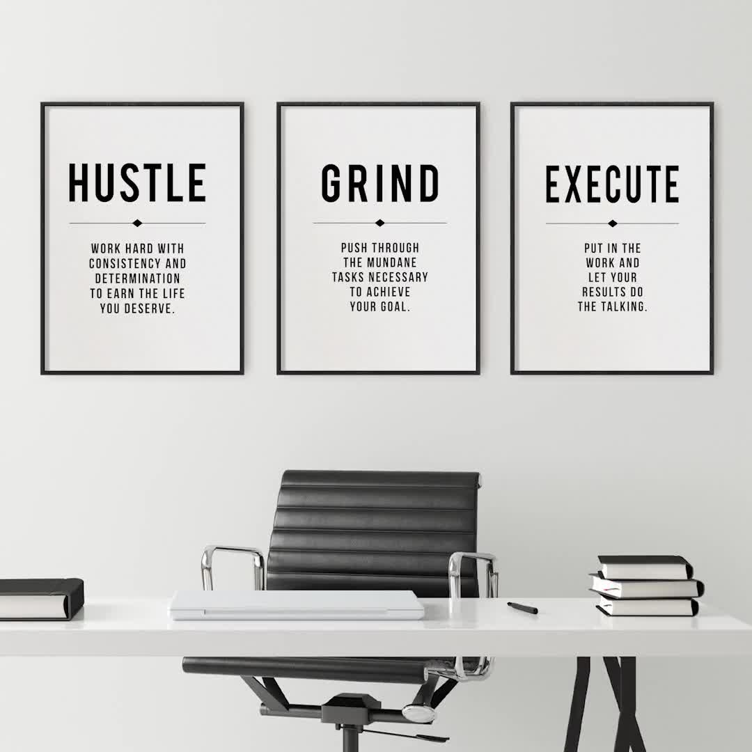 Hustle Quote, Grind Definition, Office Wall Art, Gallery Set of 6