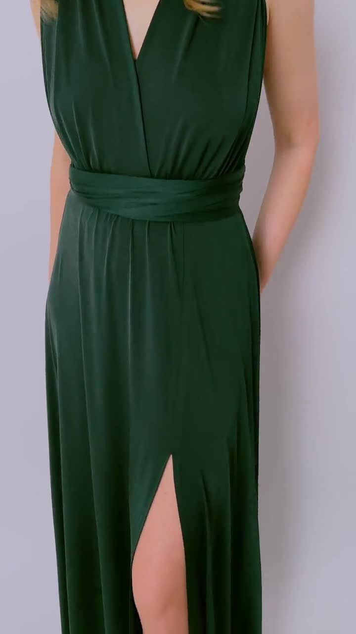 white christmas dresses Elegant Dark Green Chiffon Split Long Prom Dress with Beads TP0868 US0 / As Picture main image 0