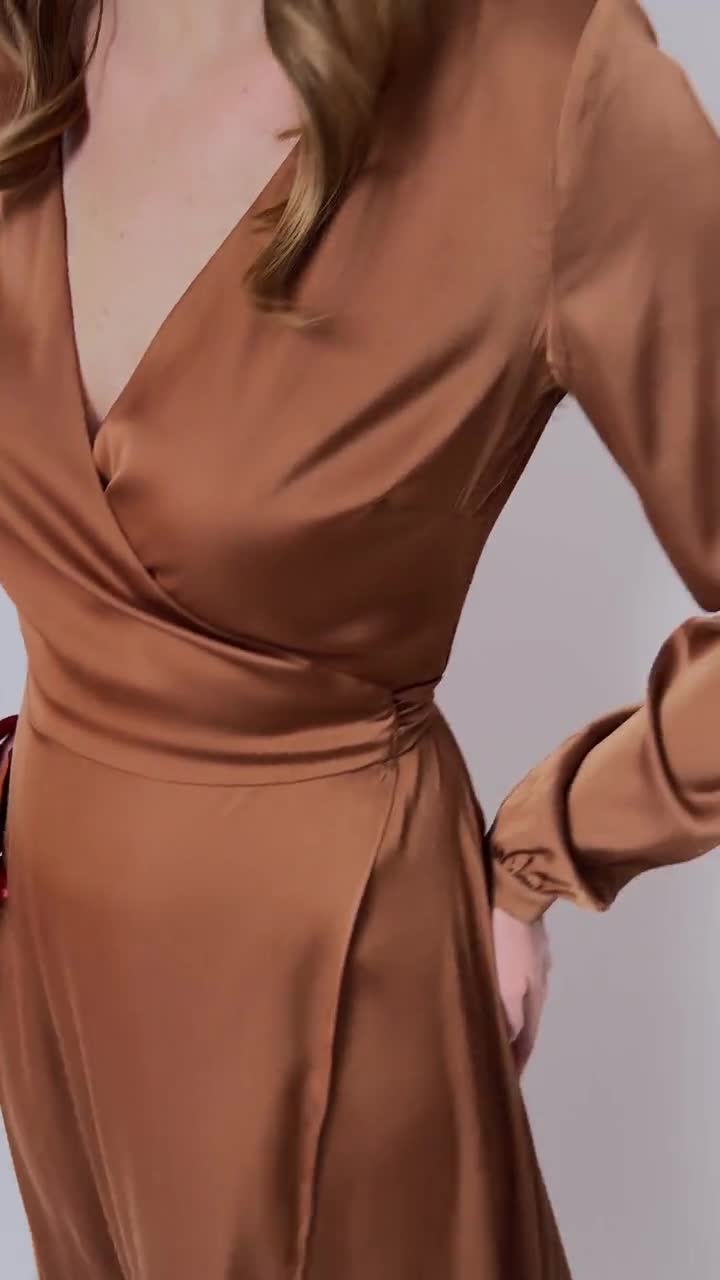 copper satin dress with sleeves Impeccably Dressed Satin Dress In Copper