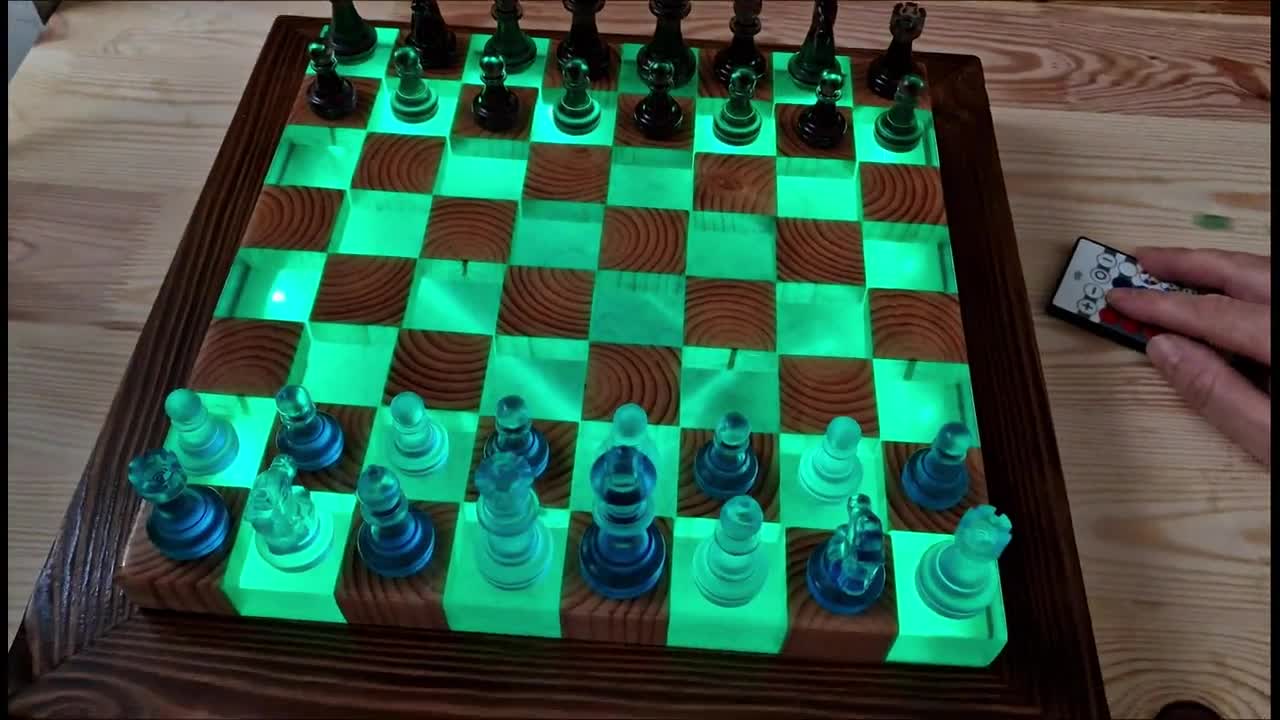 Floating Chess from Wood and Epoxy with LED 