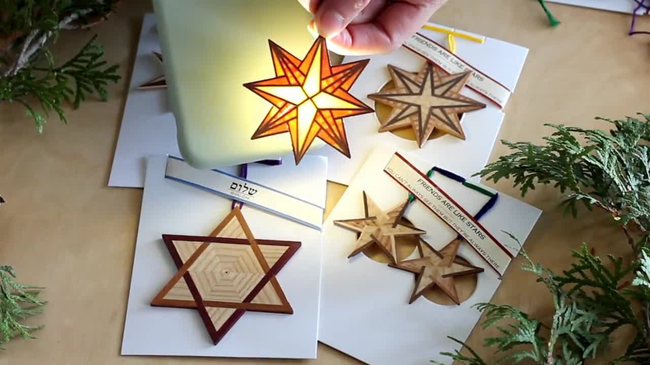 Handmade Wooden Christmas Ornaments, Translucent Friendship Stars