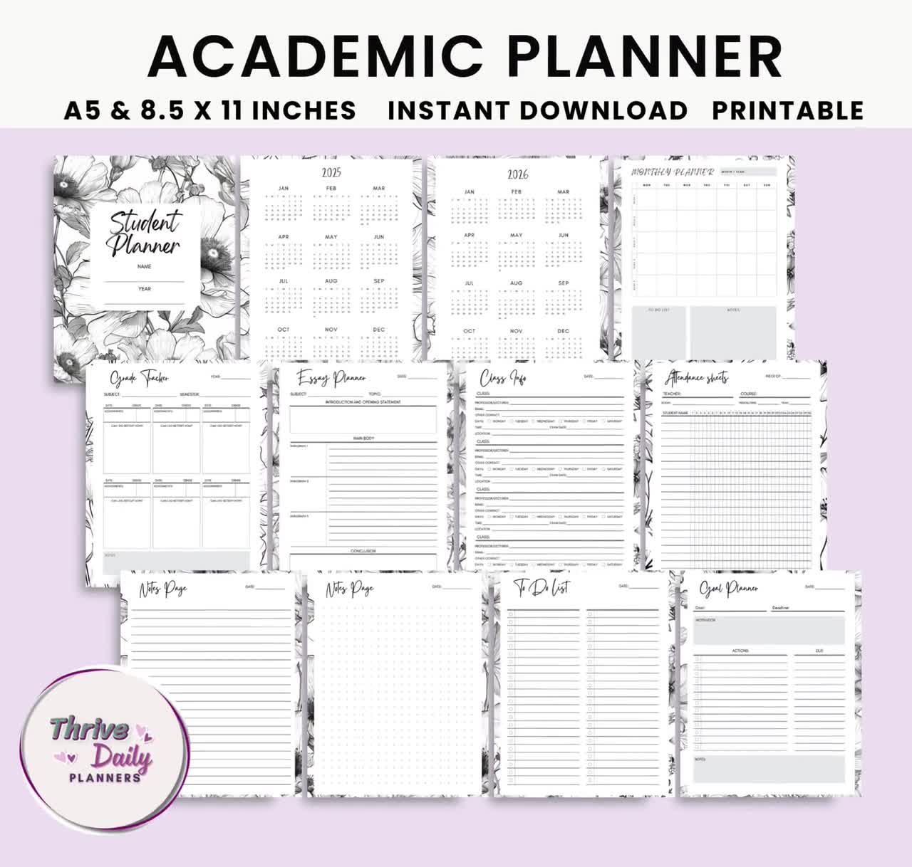 Planner Accademico Stampabile 2025-2026, Organizzatore Di Studio Per Studenti Con Compiti, Saggio E Piano Di Studio, Programma Di Pianificazione Universitaria, Formato Lettera USA E A5 - Italia - Foto 11