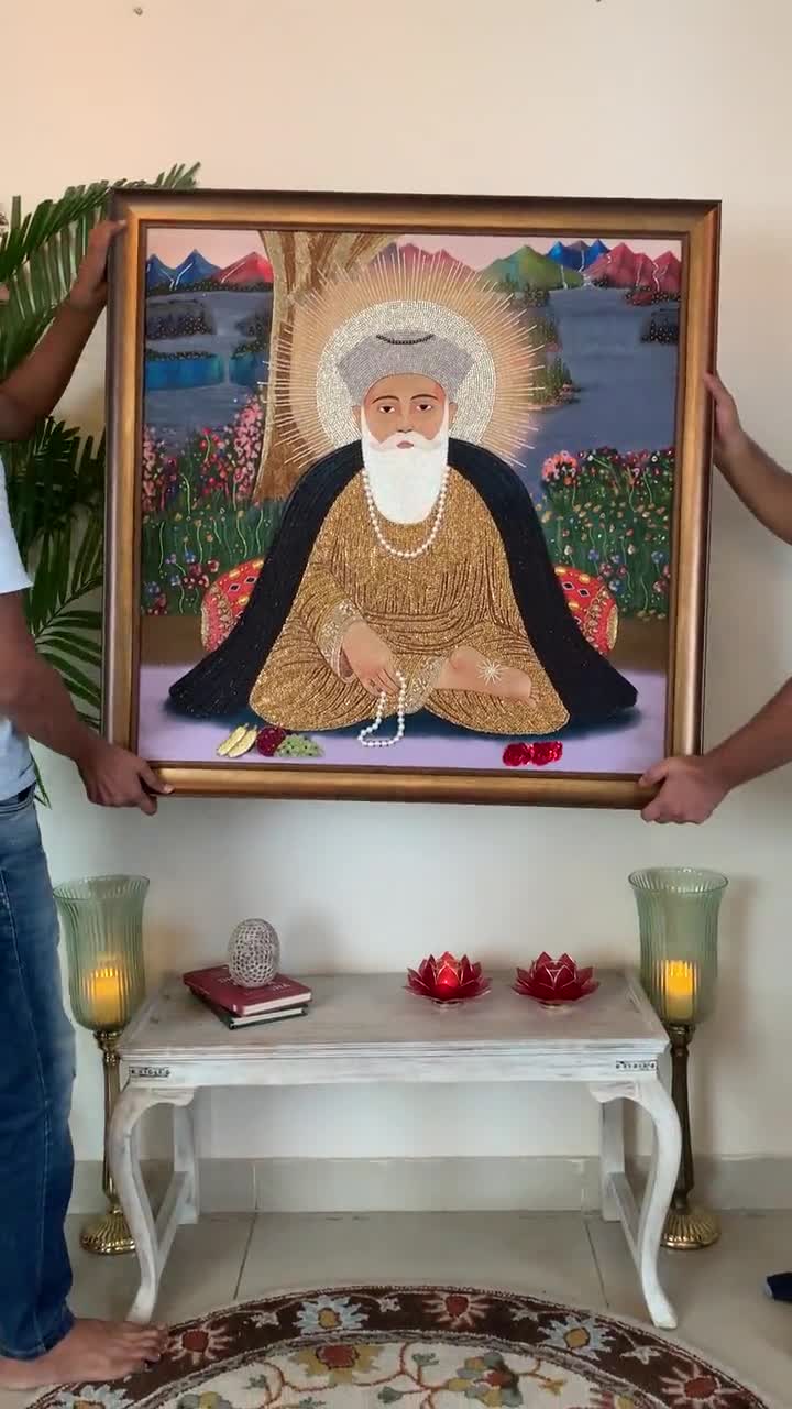 Guru Nanak Dev Ji Handmade Original Embroidered Artwork For Religious Sikh  Sikhism Punjabi Home & Office Wall Art Décor