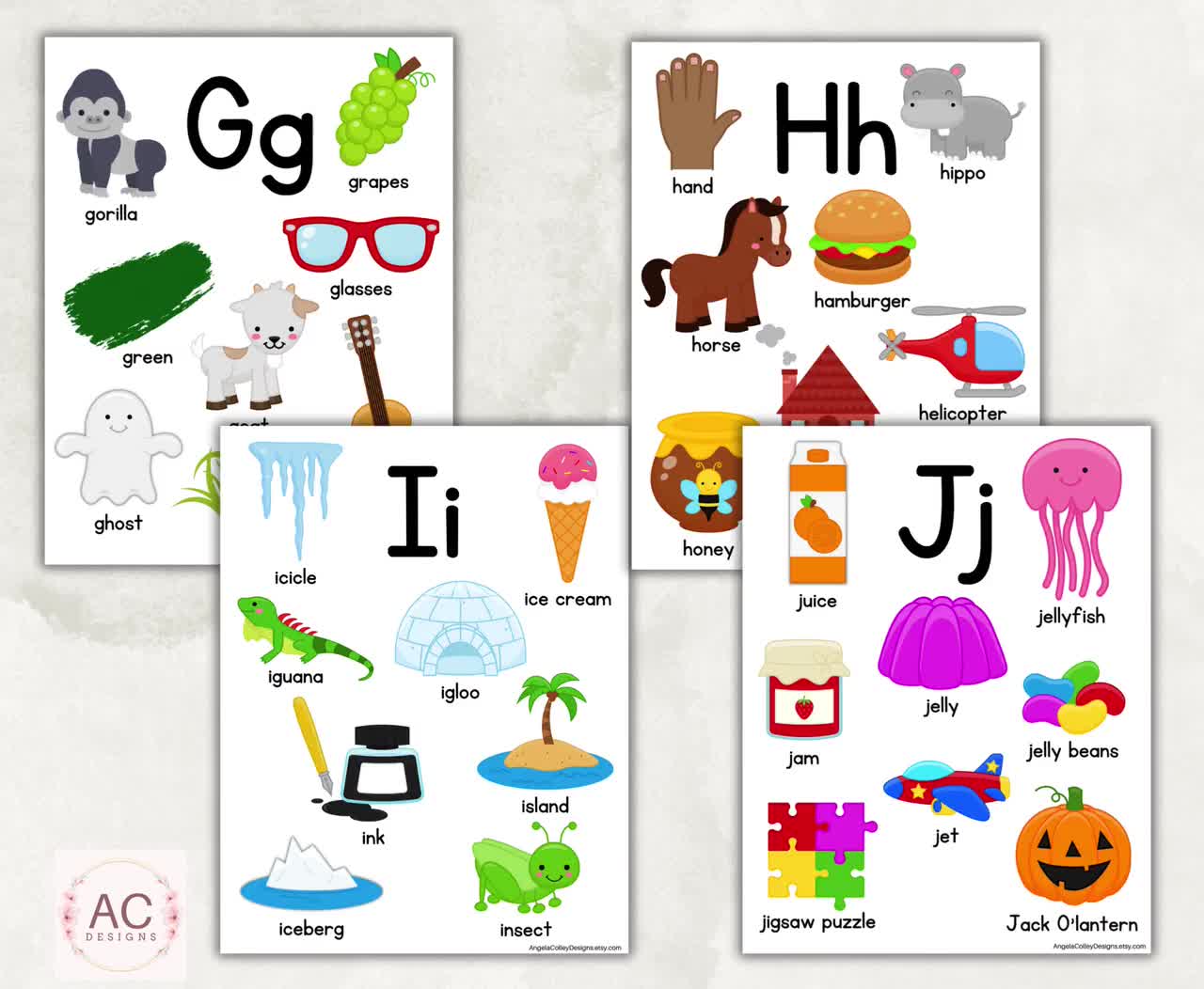 Printable Alphabet Posters, Beginning Sounds Word Chart, Letter