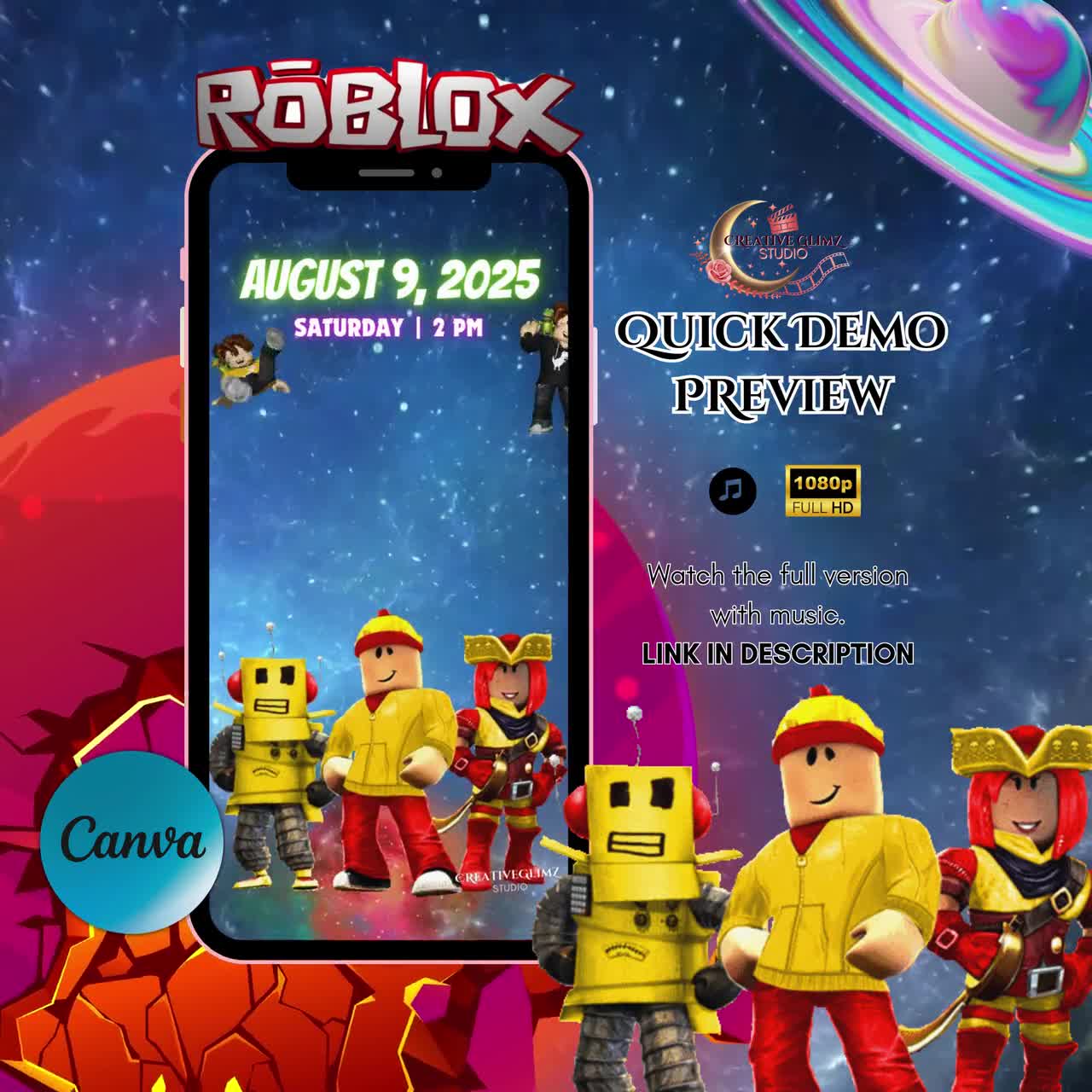 Editierbare Roblox Adventure Gaming Geburtstags-Videoeinladung | Animierte Digitale Partyeinladung mit Foto video poster