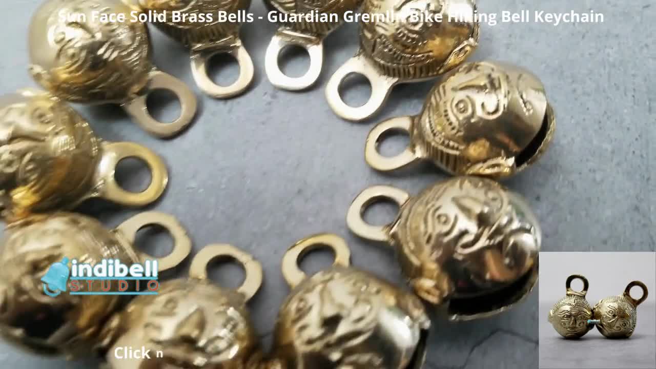 6 Brass Guardian Gremlin Bike Bell Charm Keychain bells Brass Sun Face Witch Protection Tibetan Witches Bells