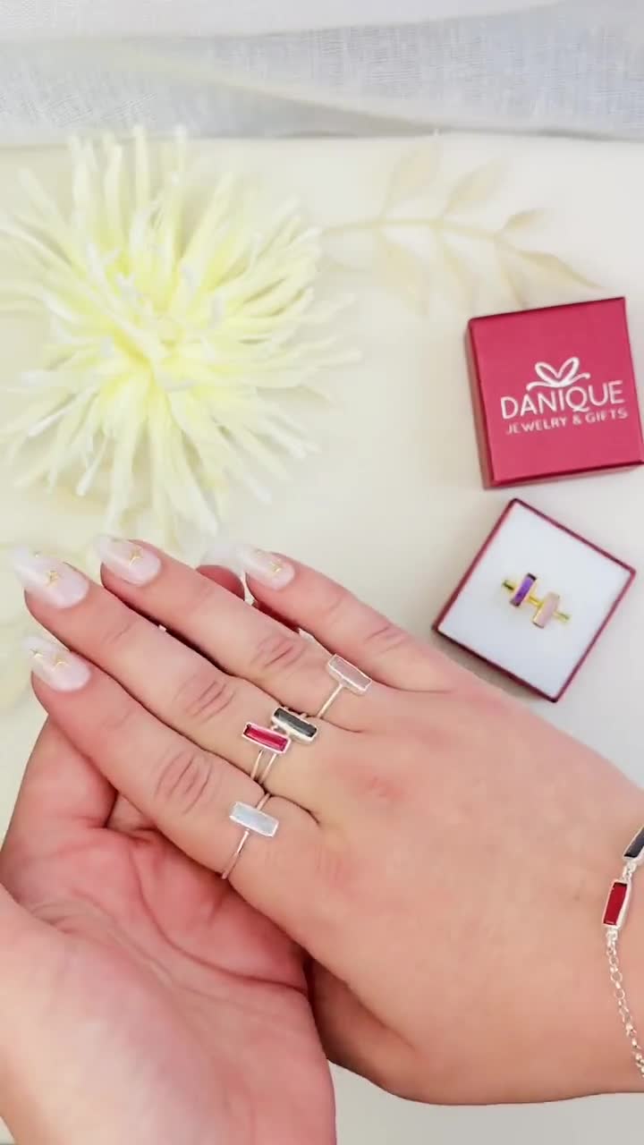 Tiny Adira Sapphire Blue Statement Ring • September Birth Stone - Main Image