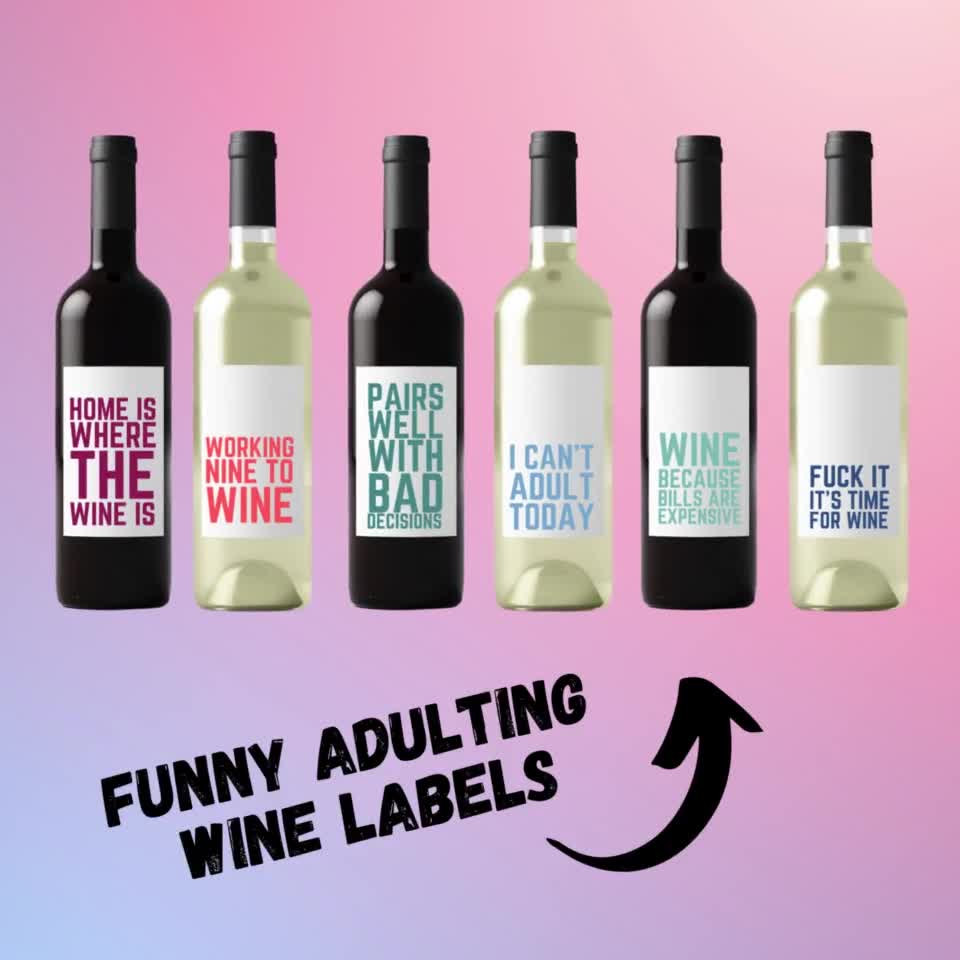 Funny Adulting wine labels, custom wine bottle labels, bachelorette funny  wine stickers, birthday gift wine bottle labels, champagne labels