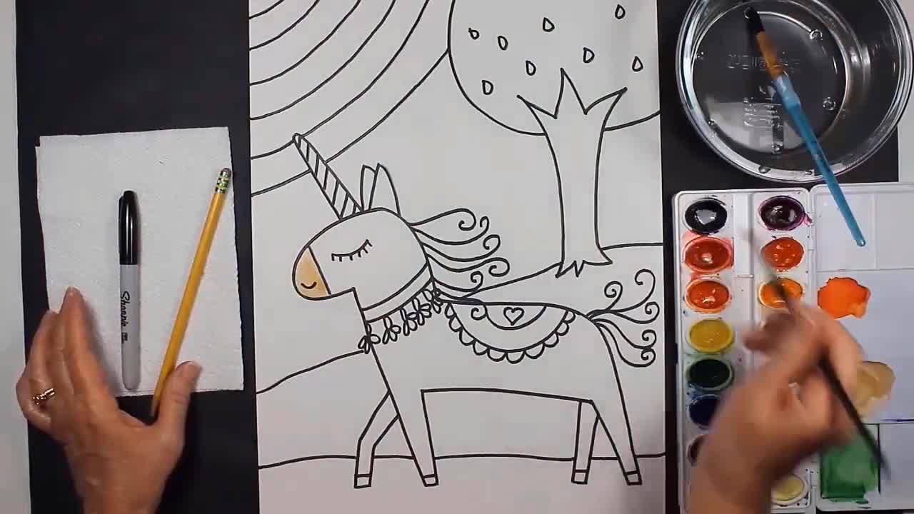 RAINBOW UNICORN Kids Art Lesson Step-By-Step Drawing and Watercolor  Painting Project for Beginners and Homeschool Art Class Tutorial