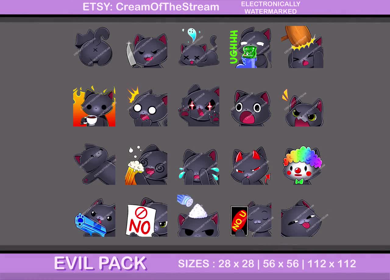 EVIL 20 BLACK CAT Emotes Mega Pack | cute chibi kitten funny pet angel  sweet kitty black cats nice meme discord twitch devil big bundle soft