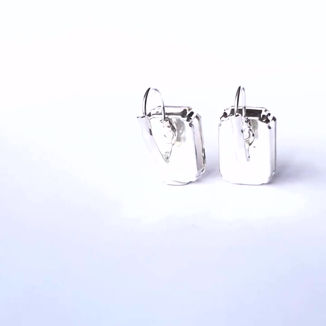 Clear Premium Crystal Earrings, Renowned Brand Fine Austrian in Silver  Shade, Choose Your Plating, Octagon Drop Dangle Lever Back 18x13mm