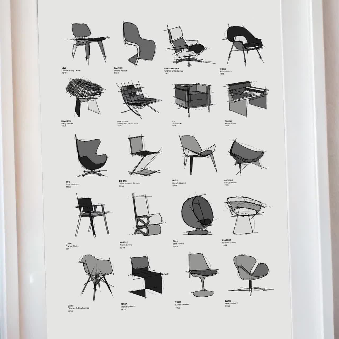 Bauhaus Chair Design Print: Mid-century Modern Line Art (digital