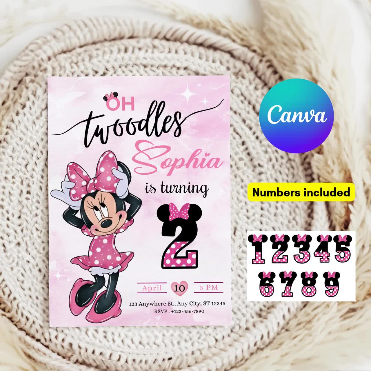 Editable Oh Twoodles Minnie Mouse Birthday Invite| Minnie