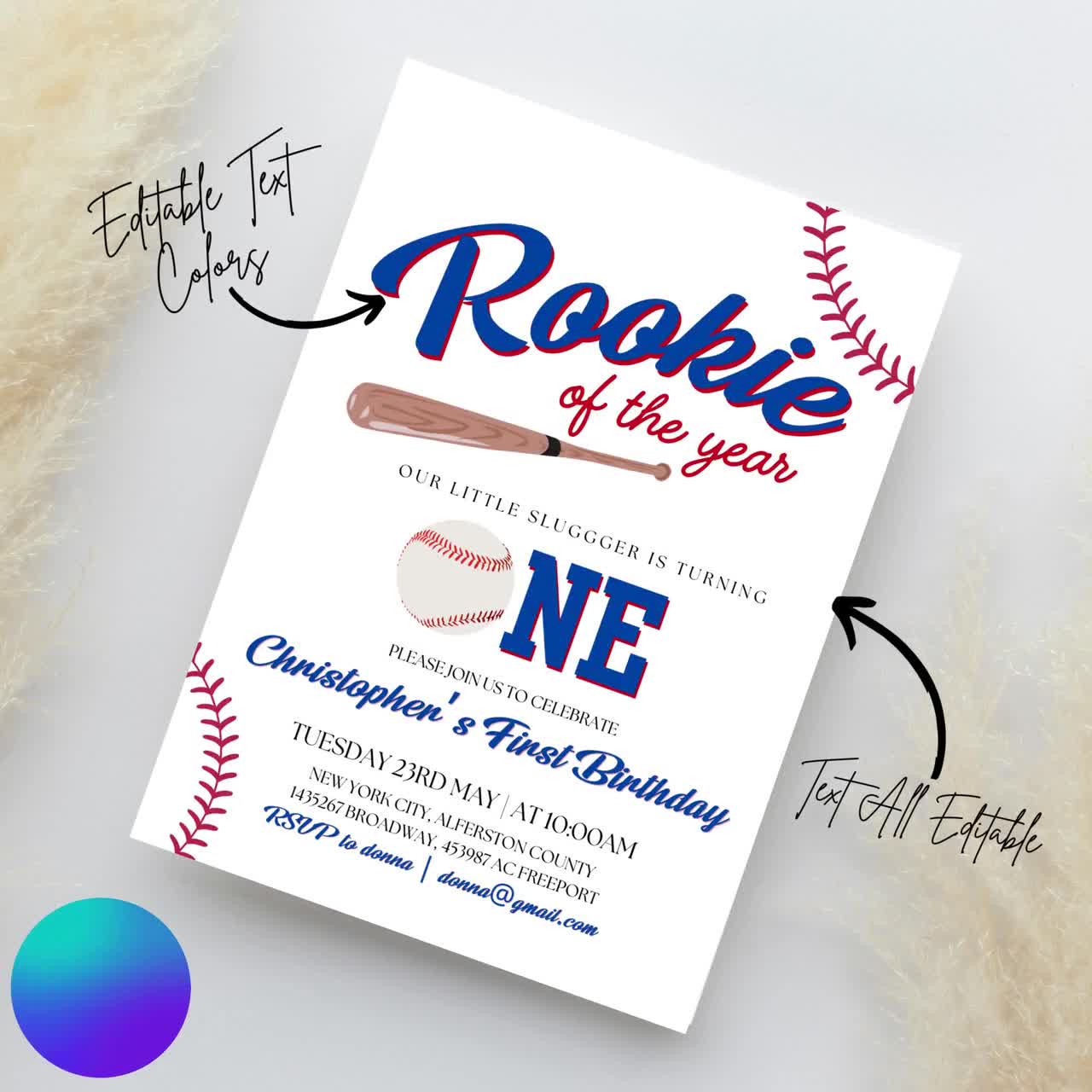Rookie of the Year First Birthday Invite - Boy Baseball Invite