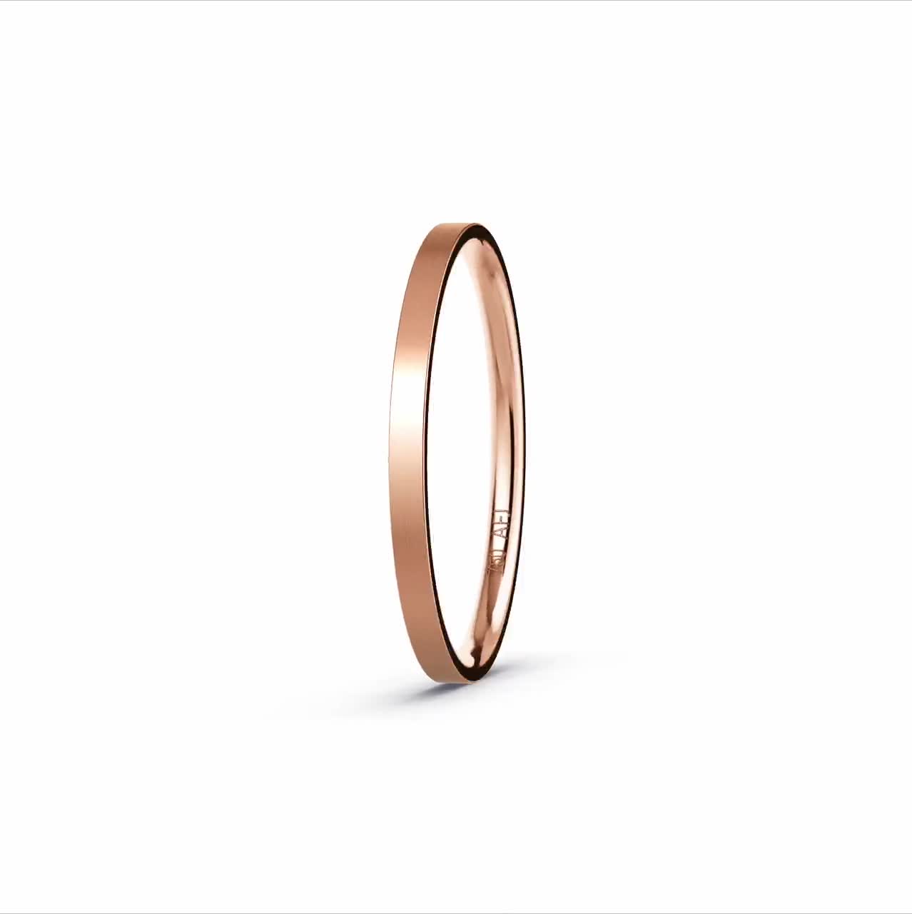 18k Solid Gold 1.5MM Classic Flat Court Rose Gold Brushed Wedding Band -  Modern and Timeless Design - Comfort Fit - Free Personalization