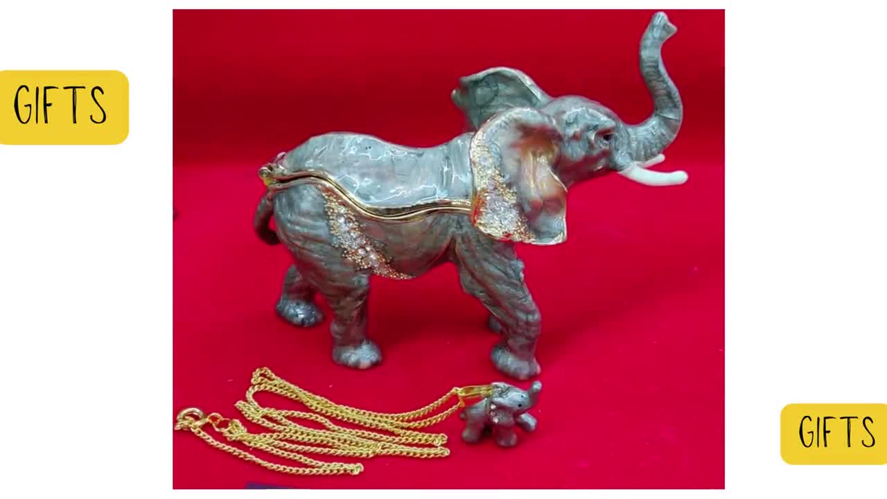 Silver Elephant Trinket Box with Mini Elephant Pendant in CZ Diamond  Decorated Gift Box Christmas Gift Decorative Gift Box for Her & Him