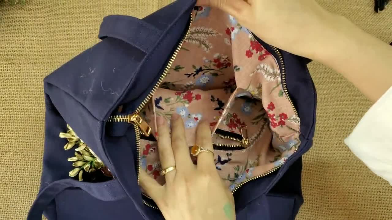 ジッパー付き刺繍トートバッグ、ユニークなリボン刺繍