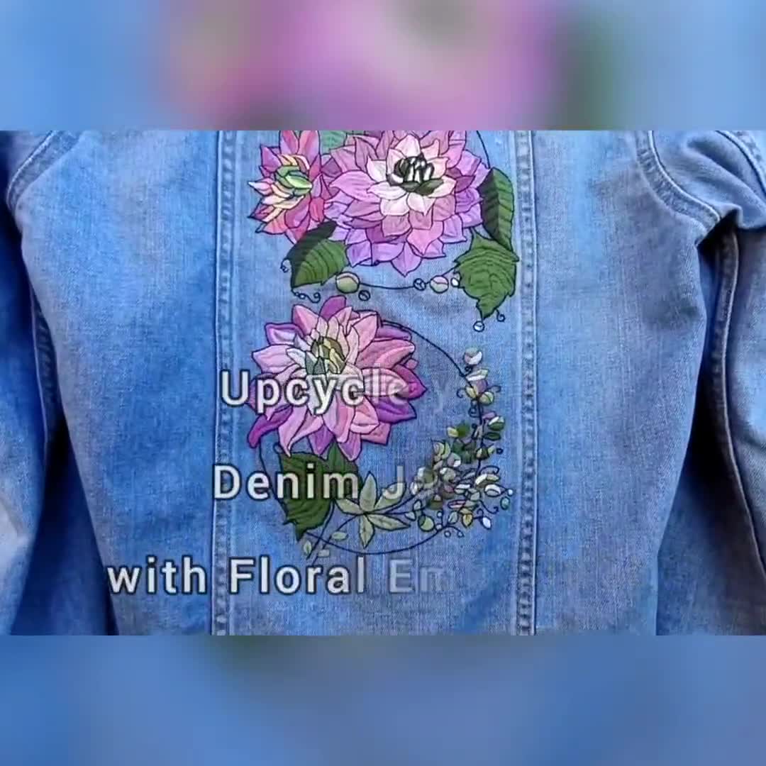 Floral embroidered denim jacket- one year in the making! 🧵🪡🌿🌸 : r/ Embroidery