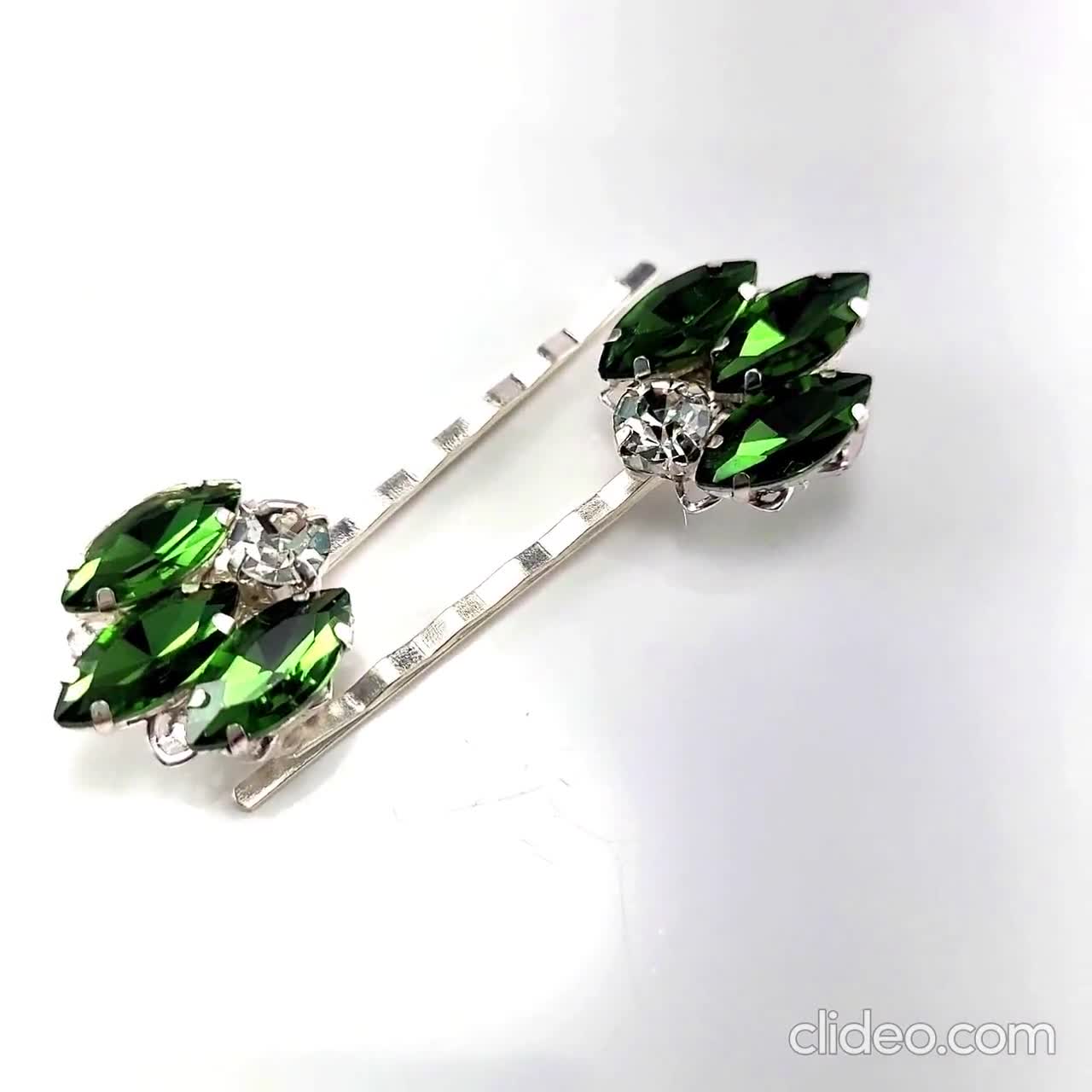 Stranded Treasures Emerald Rhinestone Hair Pins