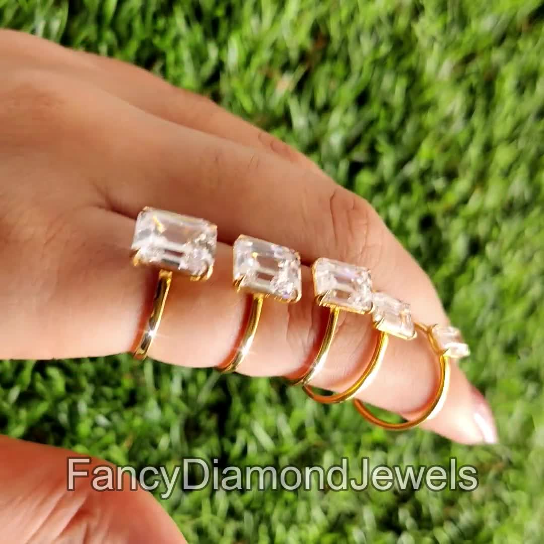 Emerald Engagement Ring 11mm 10mm 9mm 8mm 7mm Stone Ring Silver