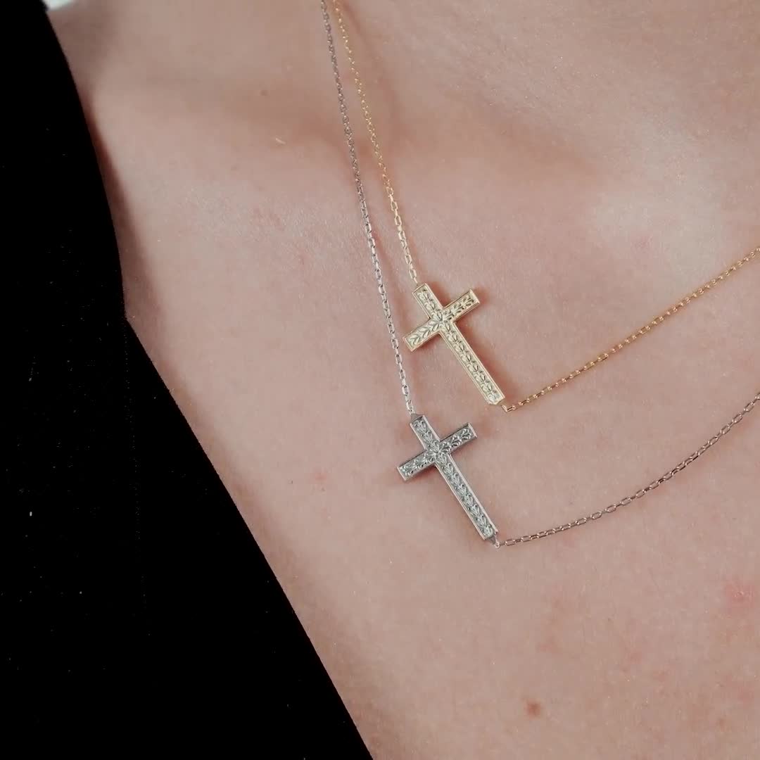 Amazon.com: Small Sideways Cross Necklace in Rose Gold Sterling Silver,  Adjustable Chain, Spiritual Jewelry, Ideal for Easter or Christmas Gift :  Handmade Products