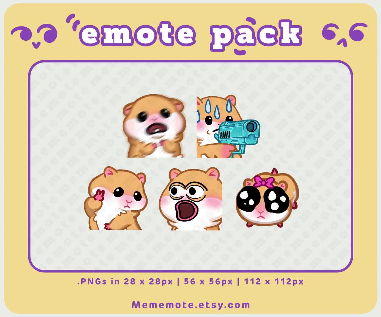 5 x Hamster Emote for Twitch, Discord, YouTube, Kick | monkagun peace  poggers scared hamster sad hamster| ID#0084, 0085, 0086,0087,0088