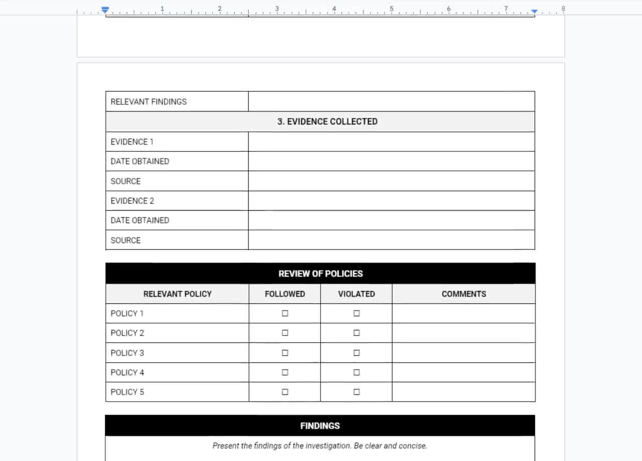 employee investigation report template, incident report form, hr policy forms, employment law forms, employee relations investigation