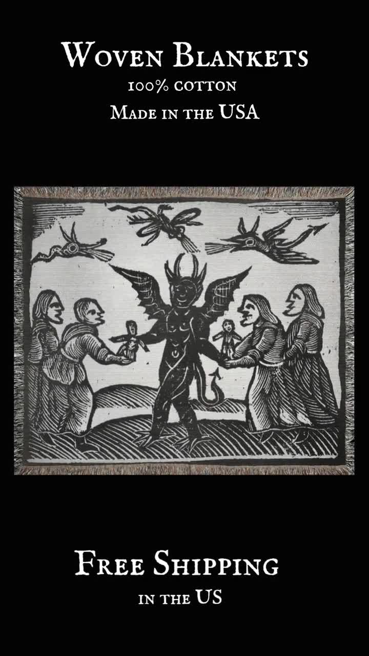 Witches and Demon Woodcut Woven Blanket - Etsy