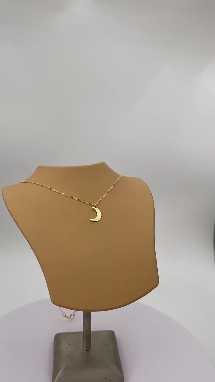 Collar de luna creciente mínima de oro macizo real de 14k, collar de luna  de oro delicado, collar de luna diminuta, joyería personalizada muy pequeña