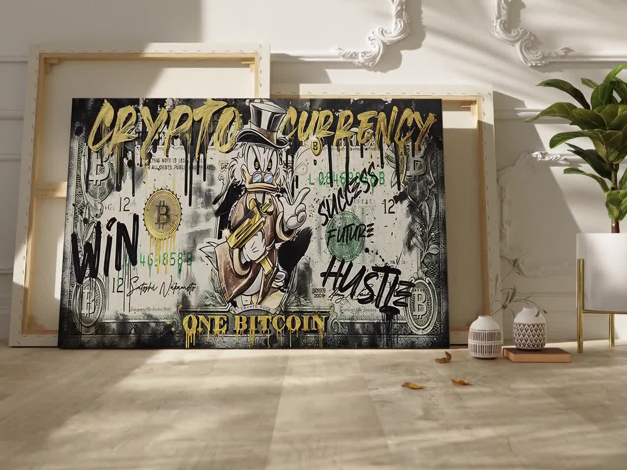 Bitcoin Dollar Dagobert Duck Leinwand - Erfolg Hustle Krypto-Währung  Wandkunst - Investition Dekoration Geschenkidee
