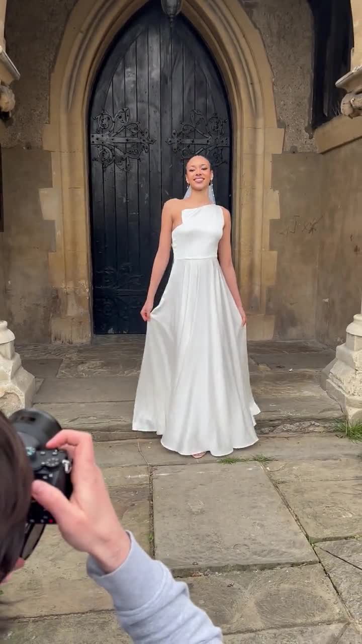 Size 8 Satin Maxi Dress | Estelle | Long Bridal Gown | Minimal | Minimal  Asymmetric Dress