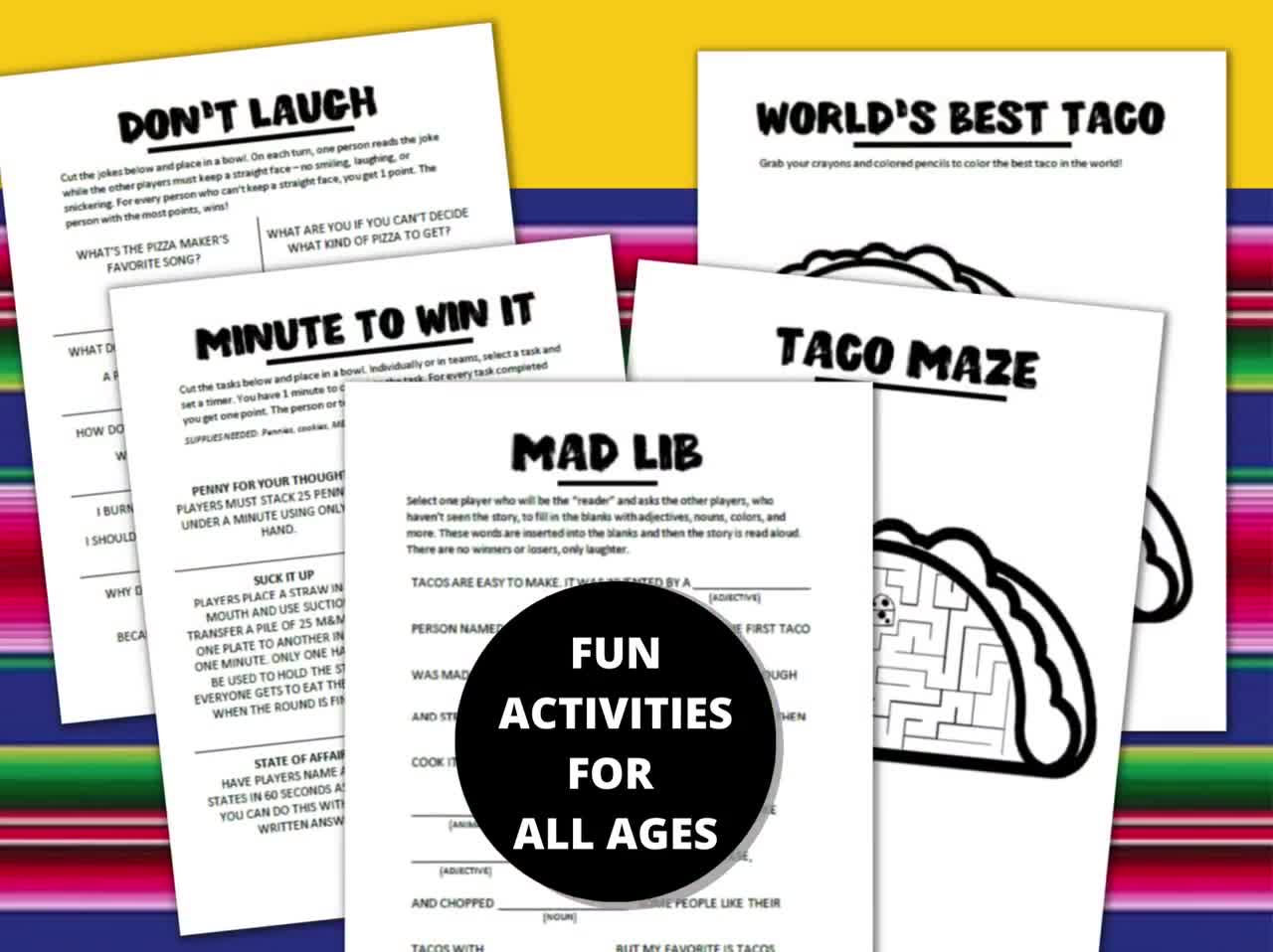 Spanish Taco Tuesday Activity BUNDLE with Editable Game Templates