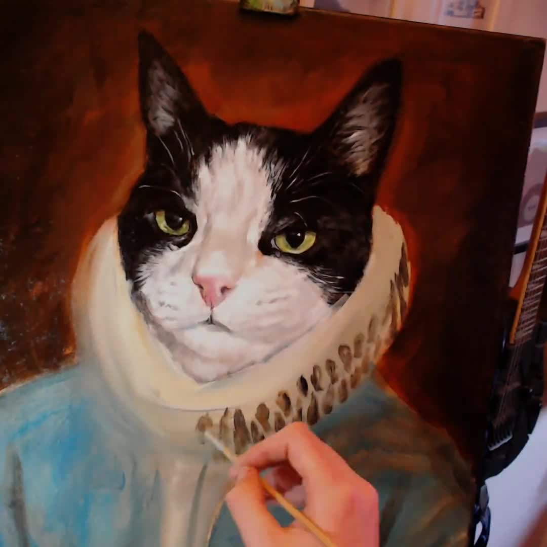 HAND PAINTED royal pet portrait, renaissance style in oils, traditional old  fashion portrait