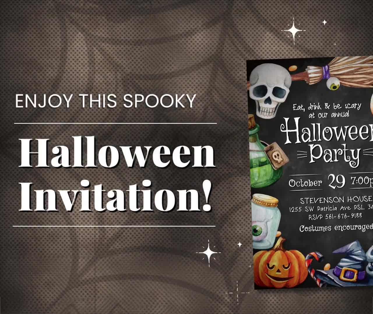 Halloween Invitation, Halloween Invite, Eat Drink Be Scary Invite, Halloween Party Flyer, Halloween Party Invite, Pumpkins, shops Skulls, DIGITAL