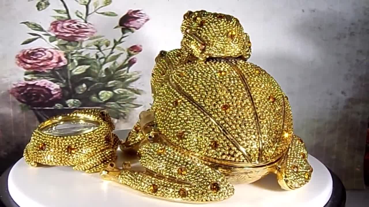 Vintage 80's - Bombay Company - good Topaz Bejeweled Frog Desk Set - 3pc - Rare - NB