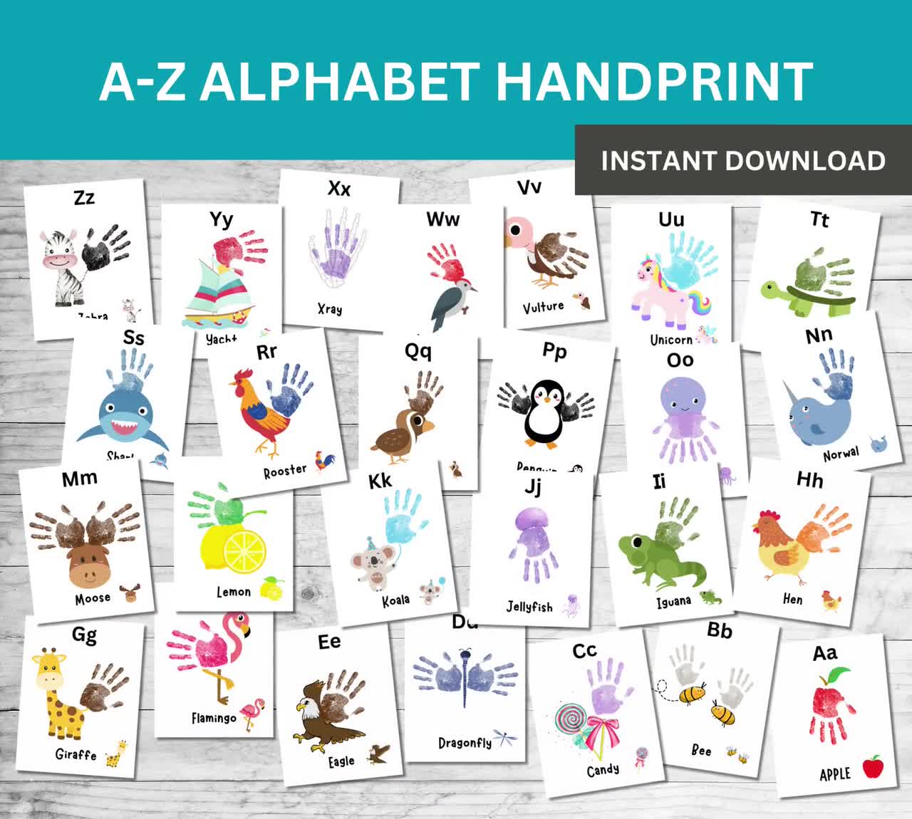 ABC Handprint Craft for Kids, A-Z Alphabet Handprint Footprint