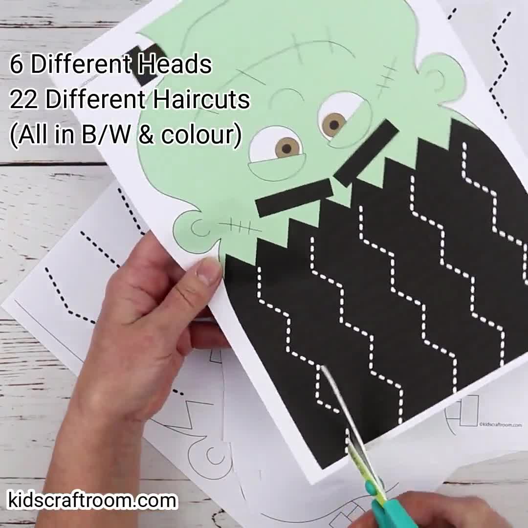 Frankenstein Halloween Scissor Skills Haircut Activity - Kids