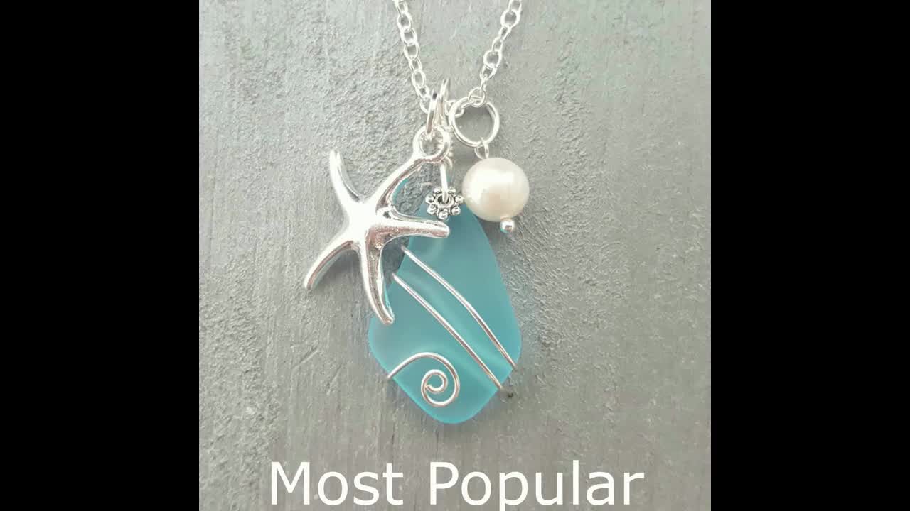 YInahawaii HandmadeWire wrapped cobalt blue sea glass Necklace+Earrings  Set, gift box,beach glass necklace,sea glass earrings, sea glass jewelry,Hawaiian  jewelry. : Handmade Products