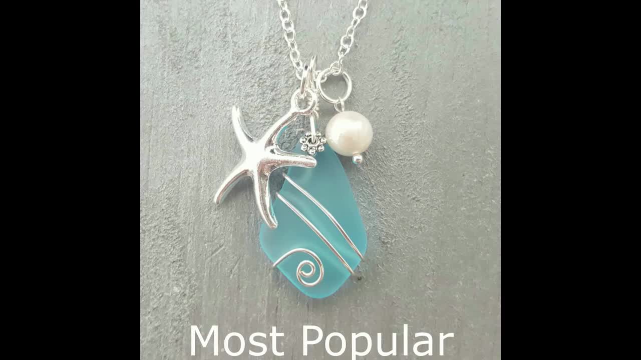 Handmade in Hawaii, Leather Cord Unisex Puff Blue Sea Glass