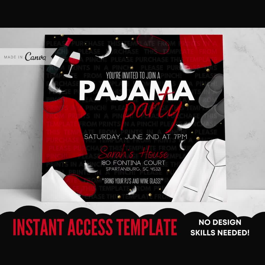 Adult Pajama Party Black and Red Invitation Template Girls Night in  Sleepover Slumber Party Ladies Night Out quarantined DIY Invite -  Hong  Kong