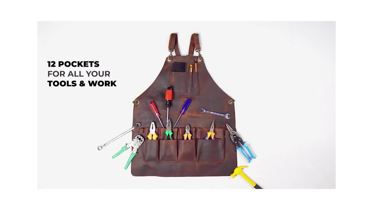 Buy Leather Apron With 12 Tool Pockets Heat & Flame Resistant - View #4
