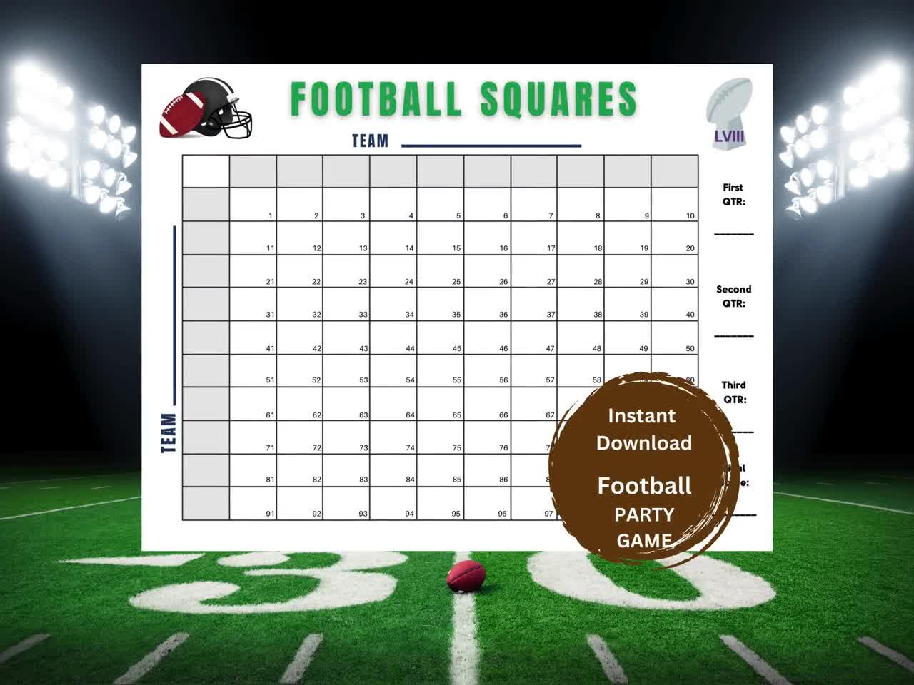 football squares game printable: super bowl party (pdf download)